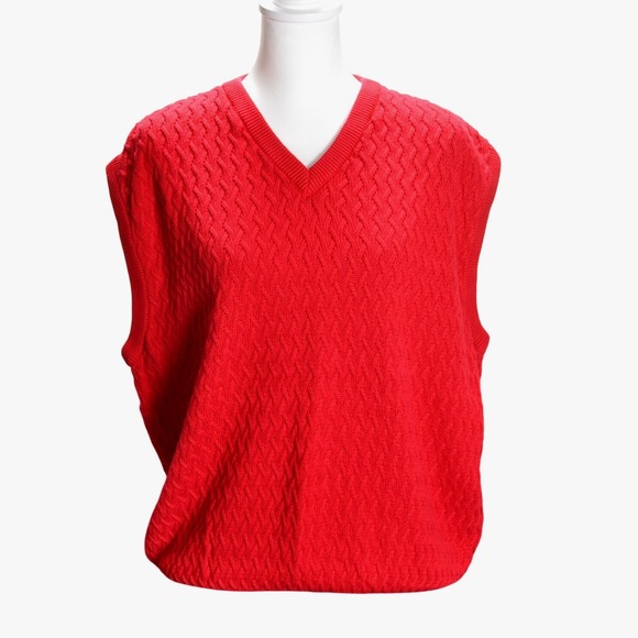 Faldo by Pringle Other - Vintage Red Knit Sweater Vest V Neck Textured Retro Classic Cotton Prep Heritage